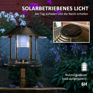 Fuglebad med solcellelys 110 cm højt fuglebad fuglefoderhus fuglebassin med blomsterfod til vilde fugle bronze