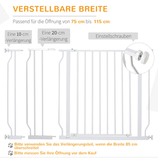 Hundegitter, Klemmemontering, Justerbar Længde, Stål/ABS, 75-115 x 76 cm, Hvid