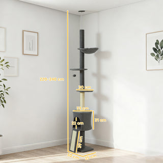 Kradsetræ, Hule, Hængekøje, Justerbar Højde, Kradsetræ med Stofbetræk, Grå