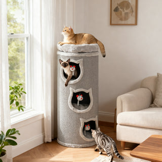Kradsetønde til Katte, 96 cm, 4-etagers kattetårn med vaskbar seng, 3 sovehuler, hængende legetøj, til flere katte, grå