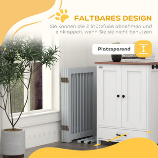 Hundegitter 4-delt, Hundegitter med Dør, Sammenklappelig Hundegitterdør, Træ, Lysegrå