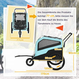 2-i-1 hundetrailer, cykeltrailer til hunde, hundevogn med reflekser, hundevogn maks. 30 kg, Oxfordstof, blå