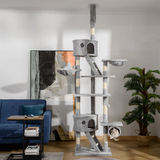 Kradsetræ til Katte, Lofthøjt, 240-260 cm, Sisal Klatretræ, Lysegrå, Overkommelig Pris for Kattelskere