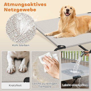 Udendørs hundeseng, hævet hundeseng til store hunde, med stålramme, åndbart netstof, 152x94x23 cm, beige