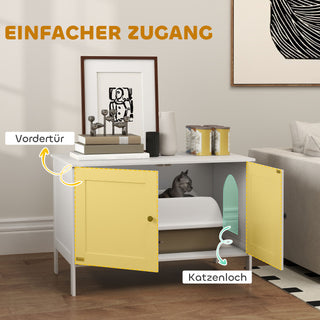 Kattebakkeskab med dør og skillevæg, kattebakke, katteskab til store katte, sidebord, kattehule, 80 x 51 x 54 cm, hvid