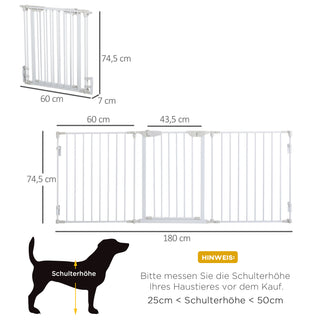 Hundegitter 3 Elementer med Sikkerhedsdør, Hvid Plastdørbeskytter, 180 x 3 x 74,5 cm, til Sikker Hundebeskyttelse