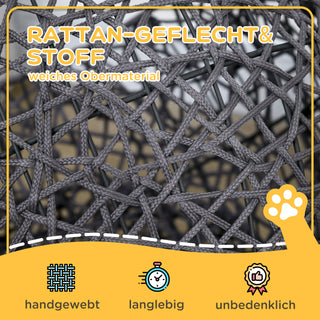 Kattekurv Kattehule med Pude 50 x 50 x 60 cm Lavet af Polyesterreb, Cylindrisk Bund i Lilla &amp; Cremehvid, Hyggelig Katteseng