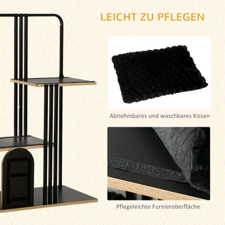 Kradsetræ 128 cm højkvalitets kradsetræ med hynde, kradsebræt, 2 platforme, kattemøbler lavet af robust stål i sort