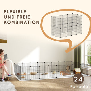 Udendørs indhegning til kaniner, indhegning til smådyr, indhegning til fritgående dyr, indhegning til marsvin, indhegning til smådyr lavet af stål, netindhegning inklusive dør, indendørs, 120 x 60 x 80 cm, sort