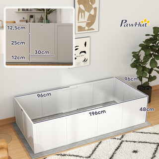 Hvalpekasse til hunde og hvalpe, med justerbare indgange, til store og små hunde, 196 x 96 x 48 cm, hvid