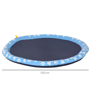 Splash Sprinkler Pad 150 cm Vandlegemåtte til Hunde, Skridsikker Splash Vandsprinkler Udendørs PVC Blå