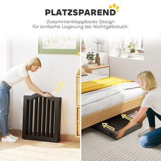 Hundebarriere Fritstående Sikkerhedslåge med Fødder, Sammenklappelig Hundegitter, 4 Paneler, 208 x 29,5 x 61 cm, Sort