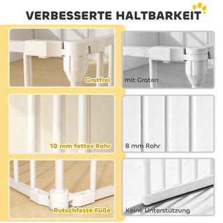Kæledyrshegn, 6-panels barriere med dør, foldbar, til små og mellemstore hunde, plastik, kulstofstål, hvid