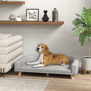 Hundesofa til store hunde op til 30 kg, polstrede fyrretræsben, 98 x 67 x 25 cm, grå