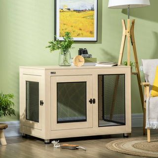 Hundebur med Hynde, 2 Døre, Kæledyrsbur &amp; Hundehus til Små til Mellemstore Hunde, Eg, 94x60x71,5cm, Alsidig