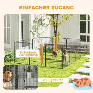Hvalpegård, sæt med 12 dele, foldbar hvalpegård med 2 døre, 12 stålnetpaneler, hver 80x100 cm, grå