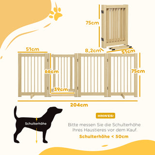 Fritstående Hundegitter, 200 cm, Sammenklappelig Hundegitter med Dør, Træ, Naturtræ