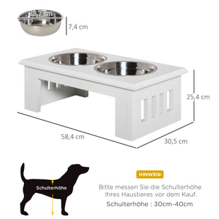 Hundeskål med skåle i rustfrit stål, 58,4 x 30,5 x 25,4 cm, MDF, Skridsikker, Nem at rengøre, Hvid til hunde
