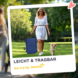 Hundebåren, let, foldbar hundevogn i aluminium til hunde og katte op til 10 kg, kattevogn med hynde, netvinduer, døre, opbevaringskurv, kattevogn, mørkeblå