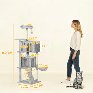 160 cm kradsetræ til katte med flere niveauer, sisal kradsetræer, huler, plysplatforme, hængekøje, stige og legebolde