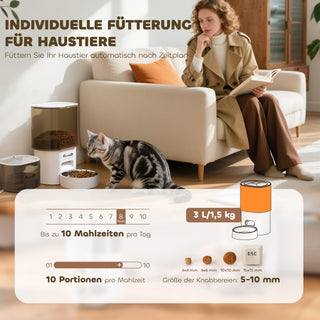 Automatisk Kæledyrsfoderautomat og 2,5L Vanddispenser til Hunde, Katte, Kattefoder- og Vanddispensersæt, Automatisk Foderautomat, Rejsefoderautomat til Små Hunde, Katte, Kæledyr, Hvid