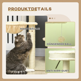 Kradsetræ til 1-2 katte, 124 cm højde, kradsetræ med 2 hvileområder, kurv, legebold og klatretårn til katte