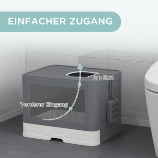 Kattebakke med låg og ske, Indendørs Kattebakke til Katte op til 4 kg, Plastik, Grå, 48,5 x 38 x 36,5 cm