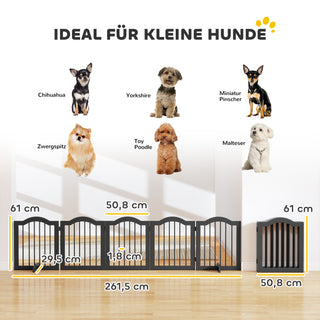 Hundebarrier Fritstående Sikkerhedslåge med Fødder, Sammenklappelig Hundegitter, 5 Paneler, 261,5 x 29,5 x 61 cm, Sort