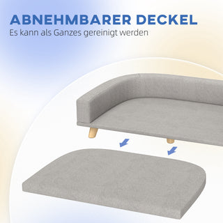 Hundesofa til store hunde op til 30 kg, polstrede fyrretræsben, 98 x 67 x 25 cm, grå