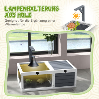 Skildpaddehus, krybdyrkasse med 2 rum, låg, plastbakker, vindue, træ, grå