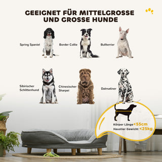 Hundesofa Haustiersofa mit Rückenlehne und Holzbeinen, waschbarer Bezug für mittelgroße Hunde unter 25 kg, Grau