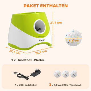 Automatisk boldkaster, interaktiv boldkastemaskine med 3 bolde, 3 afstande, 6m/10m/14m til små og mellemstore hunde, grøn