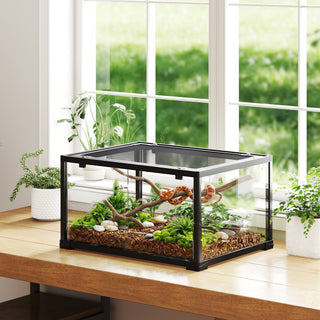 Krybdyrterrarium, 86 liters terrarium med skydedør, aflåselig, til firben, insekter, edderkopper, gekkoer, 60 x 45 x 32 cm, sort