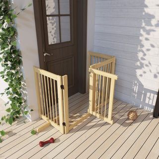 Fritstående Hundegitter, 200 cm, Sammenklappelig Hundegitter med Dør, Træ, Naturtræ