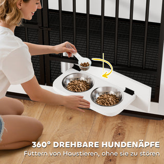 Stor Hundebur, Nem Adgang, Låsbar, Roterende Skålholder, Til Små og Store Hunde, Hvid