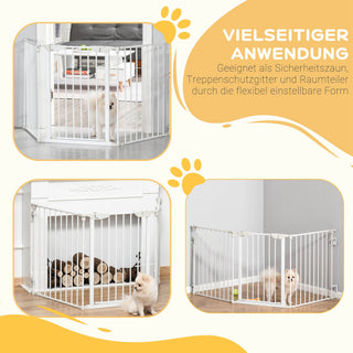 Hundegitter 3 Elementer med Sikkerhedsdør, Hvid Plastdørbeskytter, 180 x 3 x 74,5 cm, til Sikker Hundebeskyttelse