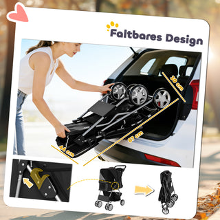 Sammenklappelig hundebåren/hundevogn med refleksstriber, opbevaringskurv og hynde til små hunde op til 10 kg, 77x44x102 cm, sort