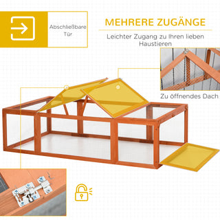 Smådyrsbur til smådyr 180 x 90 x 48 cm med udendørs indhegning multifunktionel grantræ orange