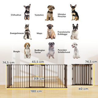 2 in 1 Welpenauslauf 5-TLG Klappbar Absperrgitter mit Tür für kleine und mittelgroße Hunde, DIY Welpenlaufstall 300 x 74,5 cm Metall Schwarz