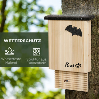 Sæt med 3 flagermushuse, vejrbestandige, op til 3 flagermus pr. hus, behandlet fyrretræ, natur + sort