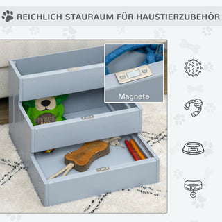 Kæledyrstrappe med 3 trin og tæppe, opbevaringsplads, grå, 40,5 x 44,5 x 38 cm til små hunde og katte