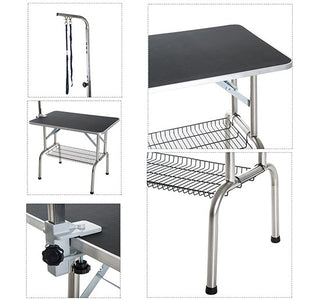 Trimmebord, Sammenklappeligt, Højdejusterbart, Rustfrit Stål, Sort til Hundepleje og Grooming