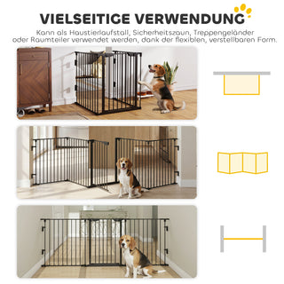 2 in 1 Welpenauslauf 5-TLG Klappbar Absperrgitter mit Tür für kleine und mittelgroße Hunde, DIY Welpenlaufstall 300 x 74,5 cm Metall Schwarz