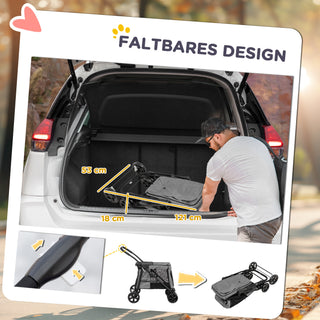 Hundeklapvogn, Sammenklappelig Hundeklapvogn med Pude til Hunde og Katte op til 20 kg, Katteklapvogn med Netvindue Lavet af Oxfordstof i Grå-Sort