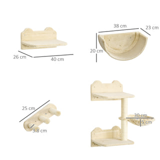Klatrevæg til katte, 4-delt kradsetræ til katte med klatring, kattetrappe, hængekøje, hoppeplatform, vægmonteret kradsetræ til katte op til 5 kg