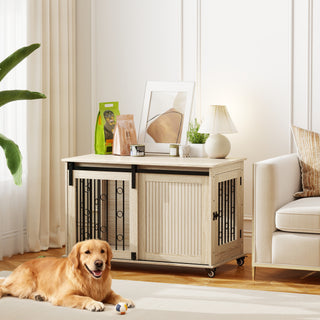 Hundebur på hjul, skydedør, 100 x 56 x 65 cm, træ, stål