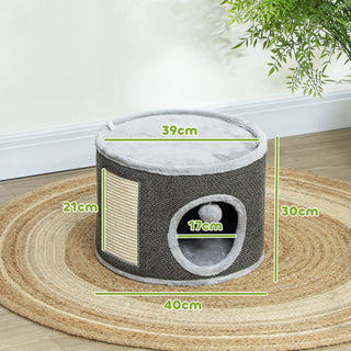 Kradsetønde til Katte, 30 cm høj kattetønde med hule, kradsetræ, sisal kattetårn, til katte op til 5 kg, mørkegrå