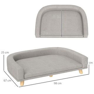Hundesofa til store hunde op til 30 kg, polstrede fyrretræsben, 98 x 67 x 25 cm, grå