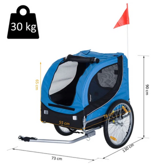 Hundetrailer, Cykeltrailer, Hundetransporter, Cykeltrailer til Hunde, Blå+Sort, 130x73x90cm