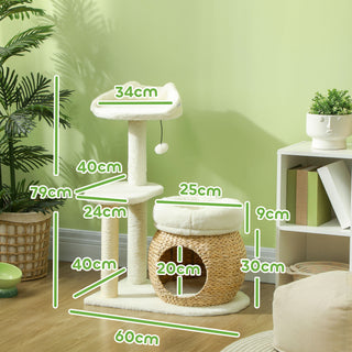 Kradsetræ 79 cm Kradsetræ med Kattehule, Seng, Legebolde, Kradsetræ til Katte med Sisal Kradsetræer, til Katte op til 5 kg, Cremehvid